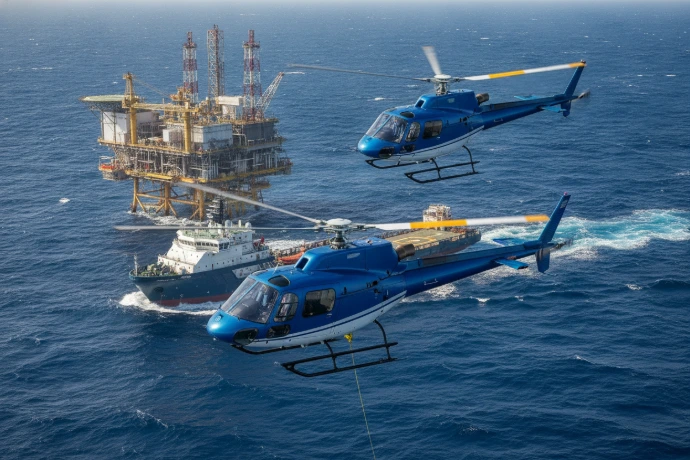 AI Generated Two helicopters on offshore maritime support mission